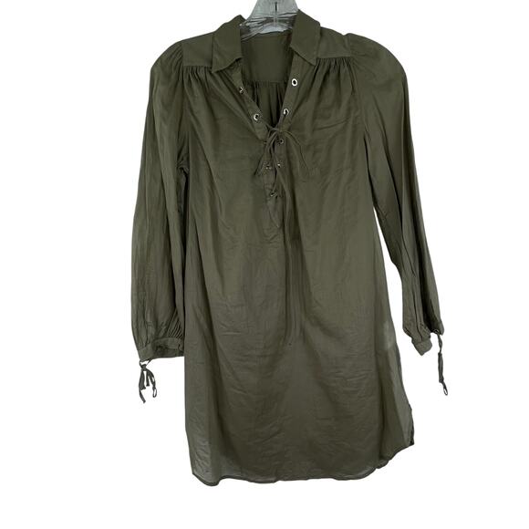 Anne Fontaine Paris Light Green Gray Tunic Blouse Lace Up V-Neck Size 36 - Picture 1 of 13